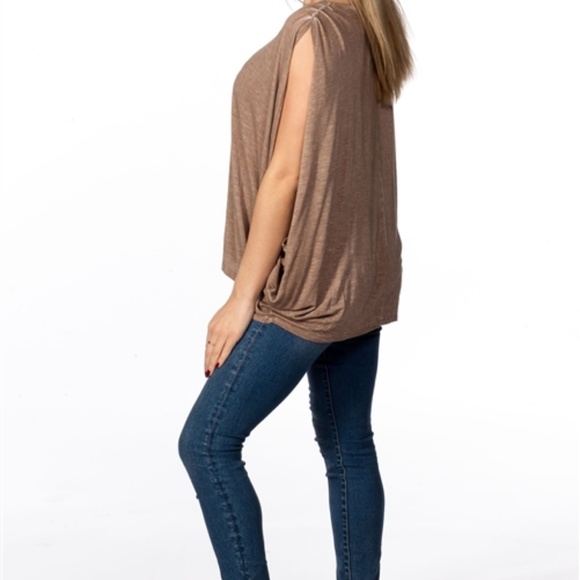 BOHO ACID WASH MOCHA DROP ARMHOLE TOP - Picture 8 of 8